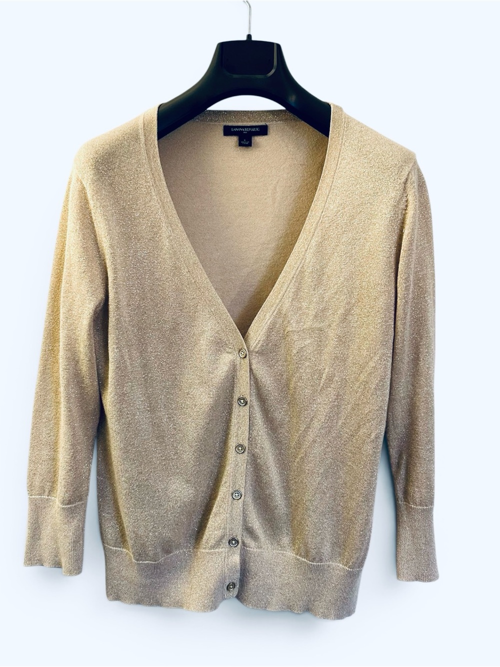 Banana Republic Gold Metallic Cream Button-Front V-Neck Cardigan